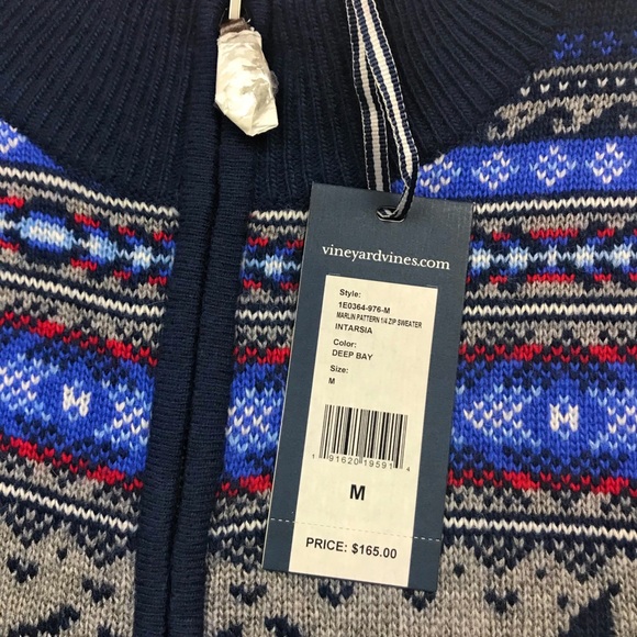 Vineyard Vines Zip Wool Blend Marlins Knit Sweater - Picture 4 of 8